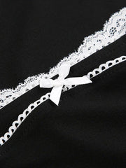 Square Neck Lace Splice Long Sleeve Tee