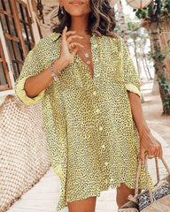 Cheetah Print Button Front Shirt Dress