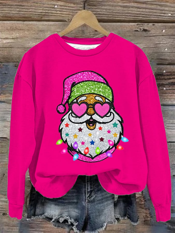 Shiny Santa Print Sweatshirt