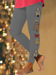 Leopard Christmas Tree Print Stretch Leggings