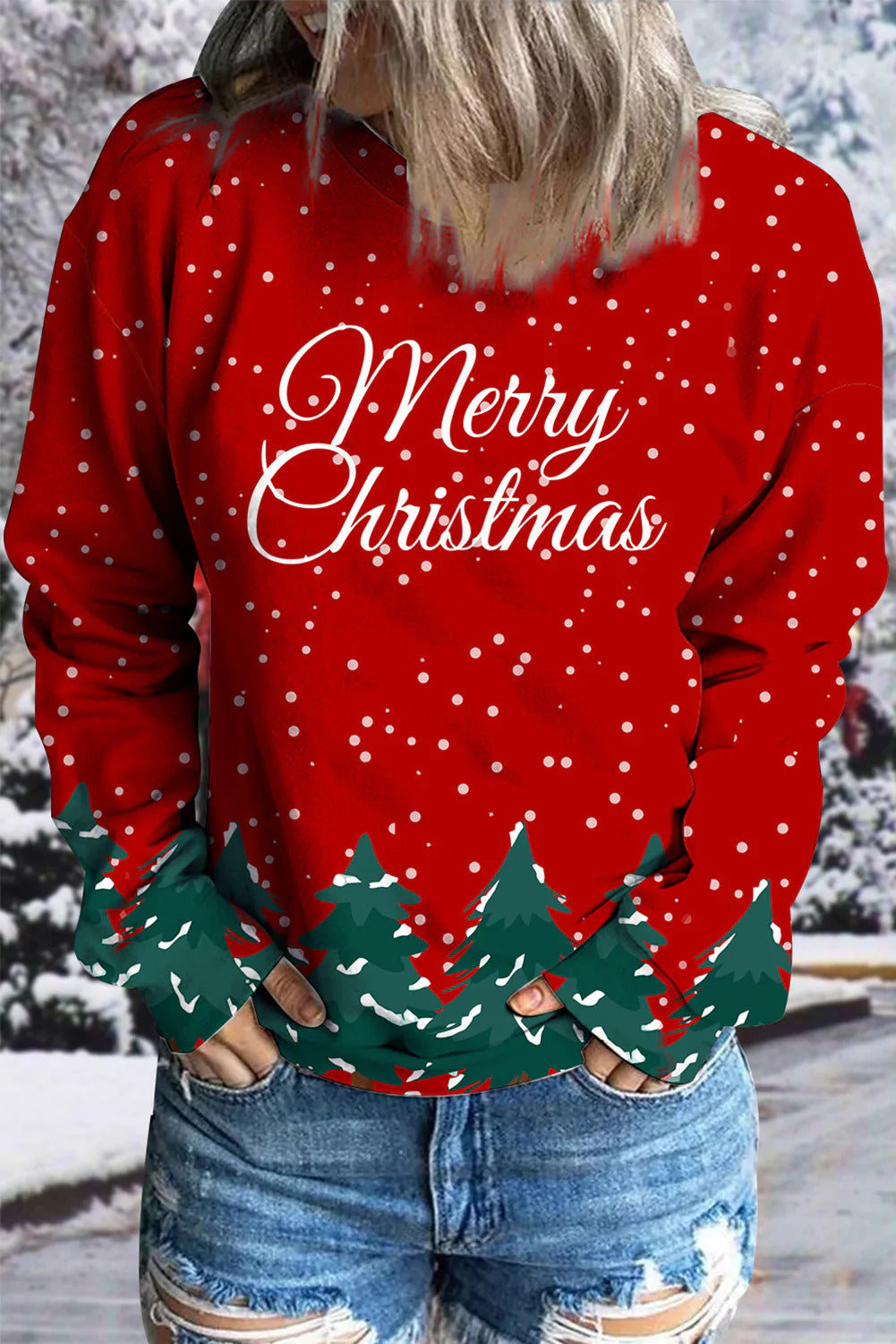 Christmas Tree Print Long Sleeve Top