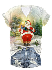 Vintage Christmas Santa Print T-Shirt