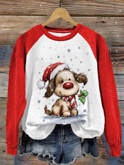 Christmas Dog With Holly Print Casual Sweatshirt