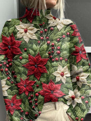 Lovely Christmas Floral Art Print Knit Turtleneck Pullover Sweater