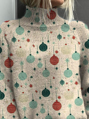 Lovely Christmas Decoration Pattern Printed Knit Turtleneck Pullover Sweater