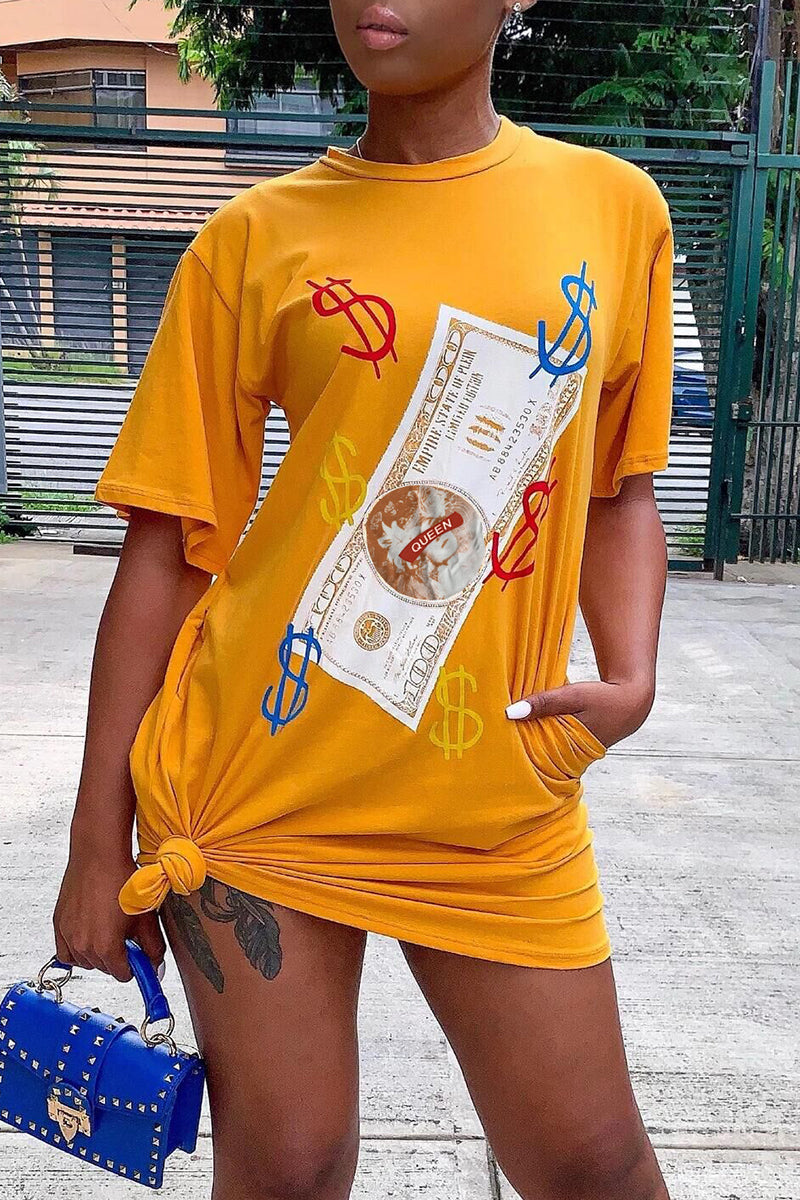 Dollar Graphic Slant Pocket Tee Dress