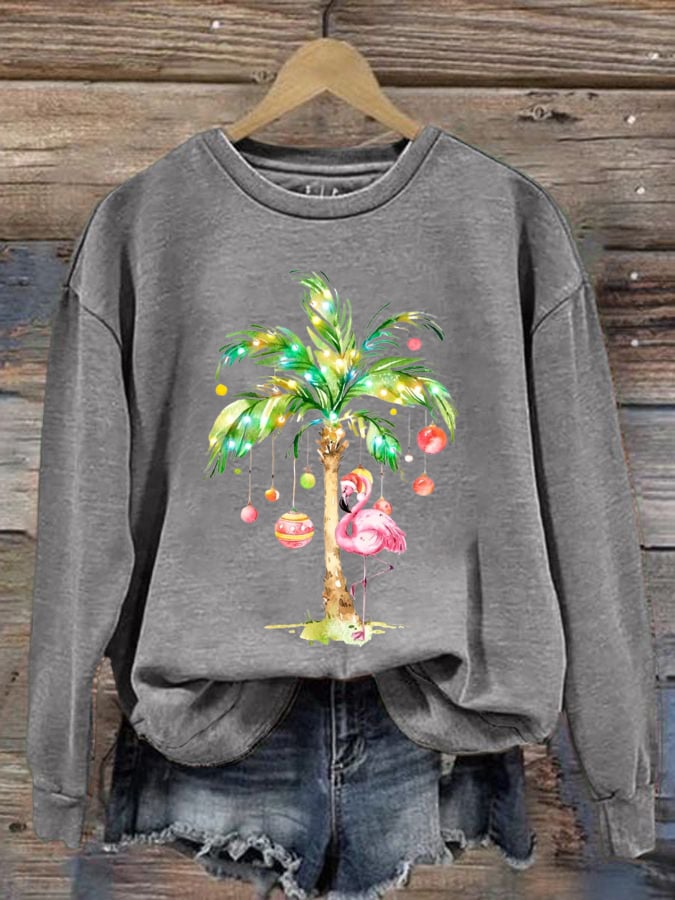 Christmas Palm Tree Print Crewneck Sweatshirt