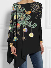 Christmas Print Women's Mock Neck Long T-Shirt