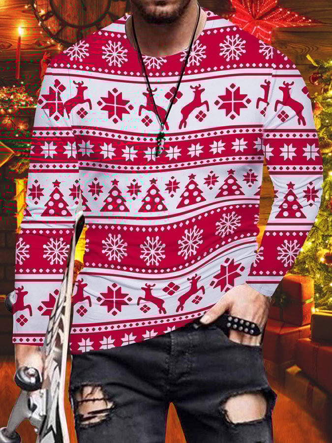 Christmas Print Crew Neck Long Sleeve T-Shirt