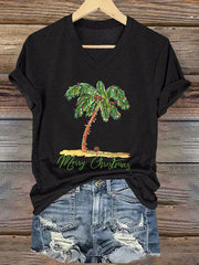 Retro Palm Tree Merry Chrismas Print T-Shirt