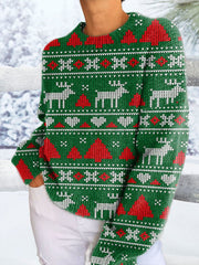 Lovely Christmas Deer Art Print Casual V-neck Pullover Knit