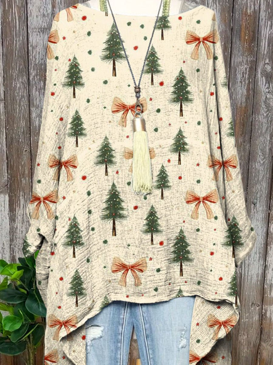 Lovely Christmas Tree Art Print Pocket Cotton Top