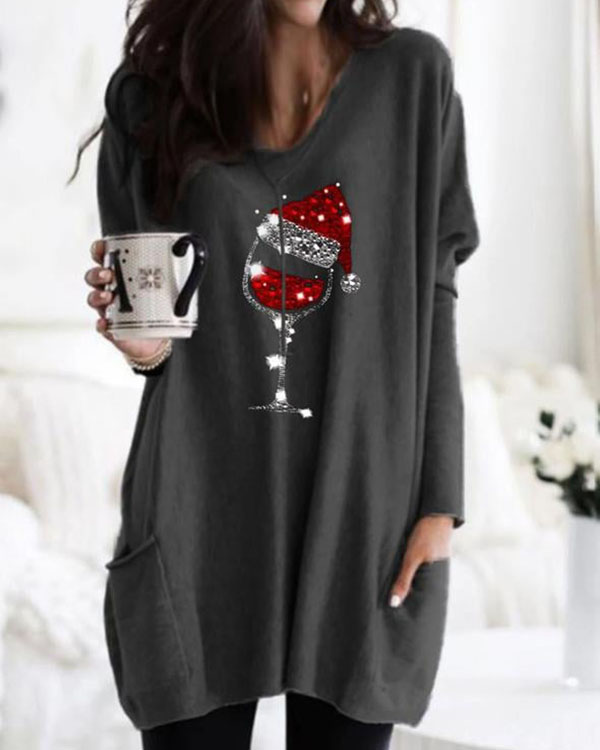 Christmas Red Wine Glass Print Top