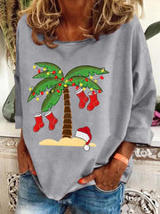 Retro Palm Tree Christmas Printed Sweatshirt