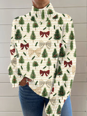 Christmas Tree Print Knit Turtleneck Pullover Sweater