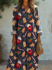 Warm Christmas Pattern Printed Dress