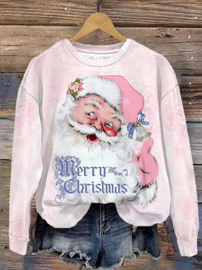 Tis The Season To Be Jolly Santa Claus Print Christmas Casual Sweatshirt