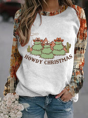 Western Howdy Christmas Tree Print Sweatshirt