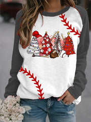 Merry Christmas Baseball Print Long Sleeve Top