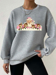 Vintage Pink Santa Print Waffle Sweatshirt