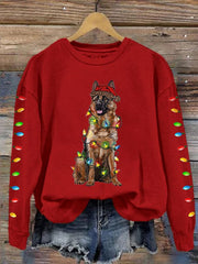 Christmas Dog Mom Print Casual Drop Shoulder Long Sleeve T-Shirt