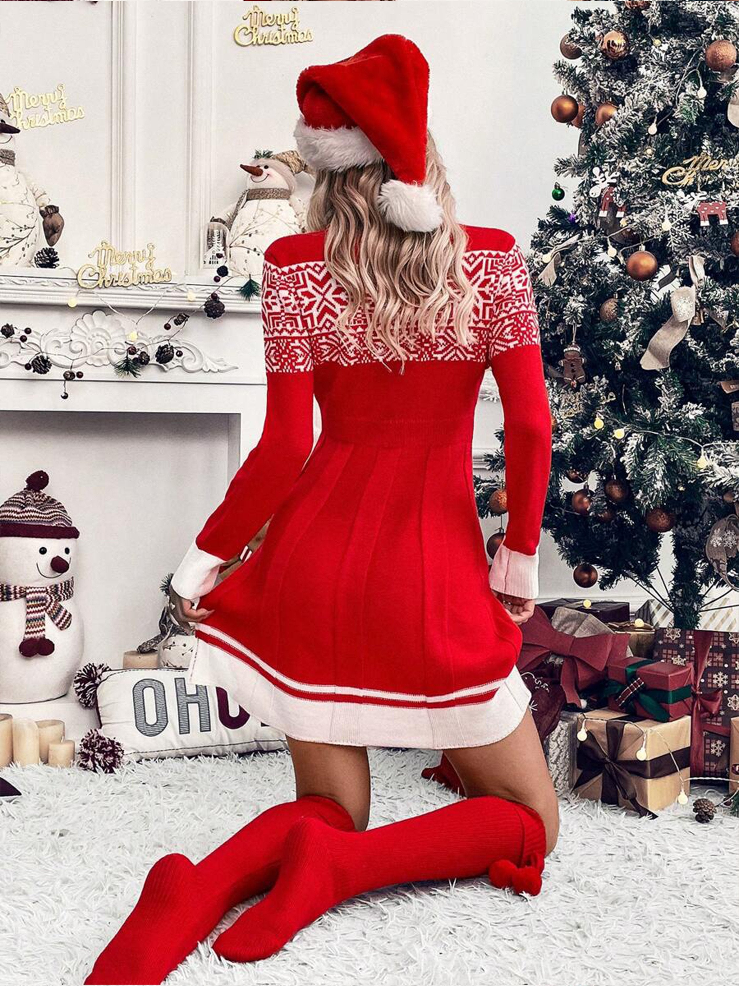 Christmas Print Knit Mini Dress