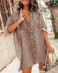 Cheetah Print Button Front Shirt Dress