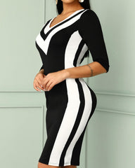 Contrast Color Striped Tape Bodycon Dress
