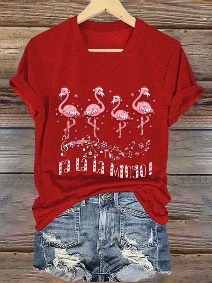 Candy Cane Flamingoes Fa La La Mingo Flamingo Christmas Print T-Shirt