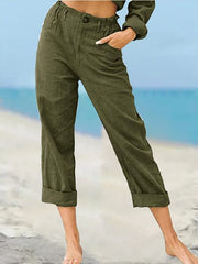 Solid Color Fashion Loose High Waist Casual Cotton Linen Trousers