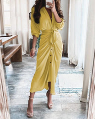 Long Sleeve Plain Slit Shirt Dress