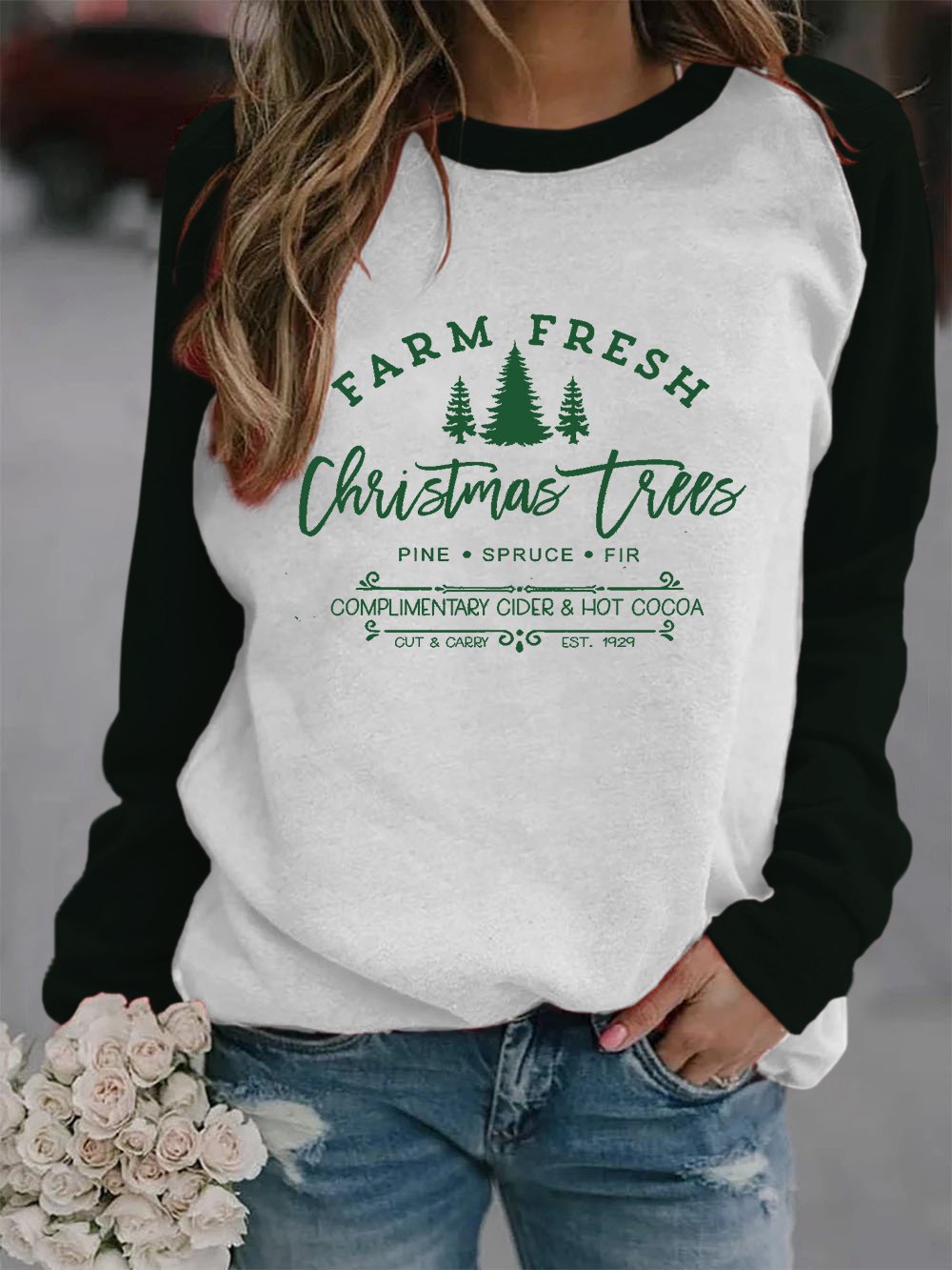FARM FRESH Christmas trees Print Sweatshirt