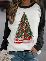 Merry Christmas Tree Print Casual Sweatshirt