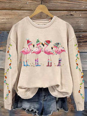 Lovely Christmas Flamingo Art Print Casual Sweatshirt