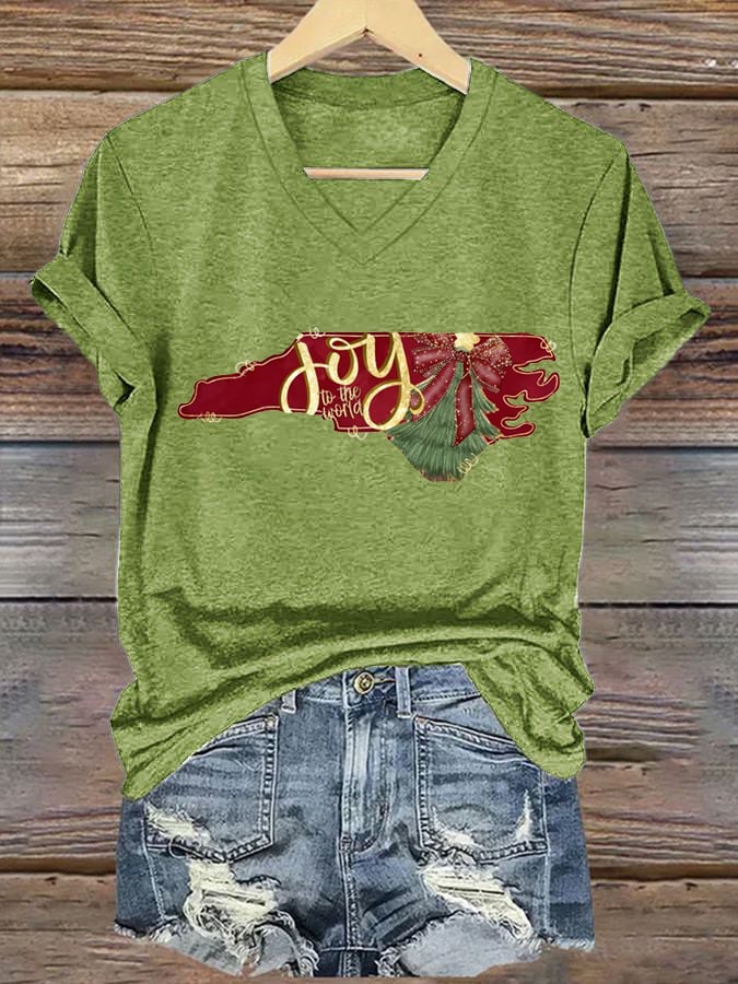 North Carolina Christmas Print Casual T-Shirt