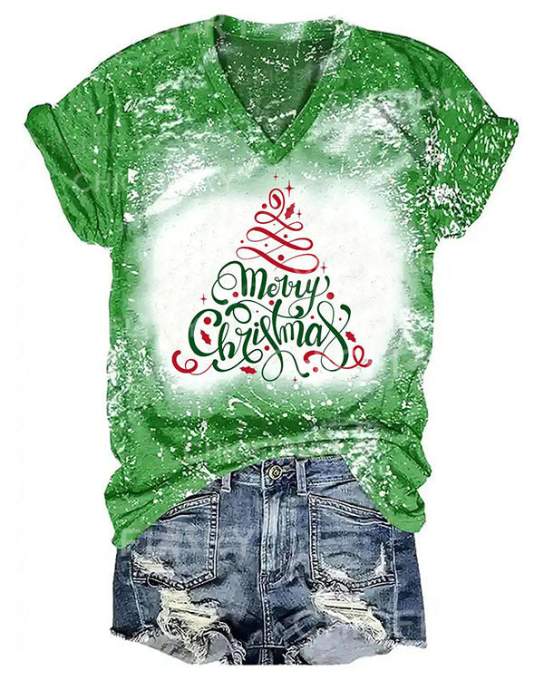 Women Merry Christmas Tree Print T-shirt