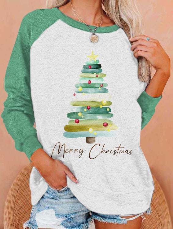 Women's Merry Christmas Tree Print Sweatshirt