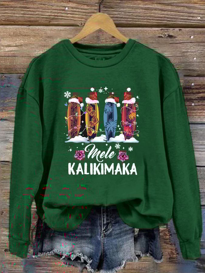 Mele Kalikimaka Hawaii Christmas Print Crew Neck Sweatshirt