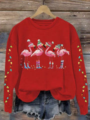 Lovely Christmas Flamingo Art Print Casual Sweatshirt