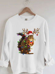 Wowen's Christmas Squirrel Lights Print Casual Sweatshirt