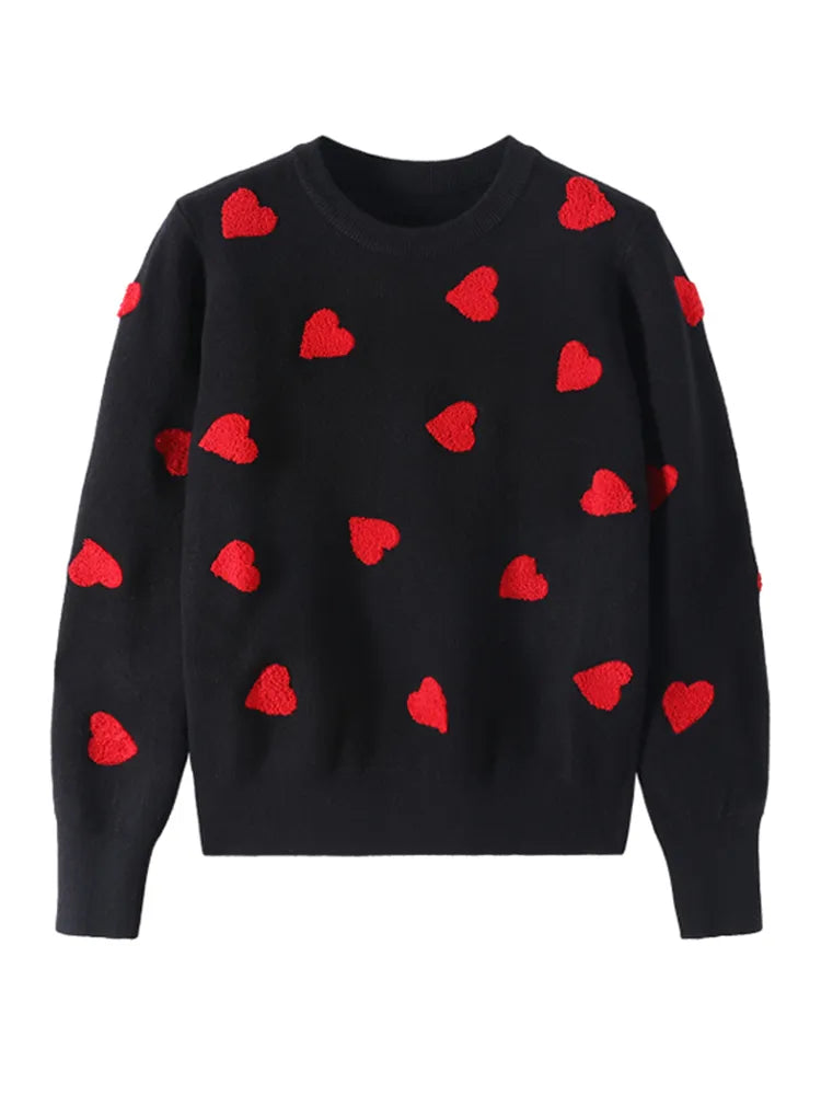 Kawaii Fashion Sweater 2023 Spring Embroidered Heart for Women