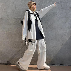Summer Chic: Women's Chain Cargo Pants - Y2k Korean Style, High-waist, White Trousers