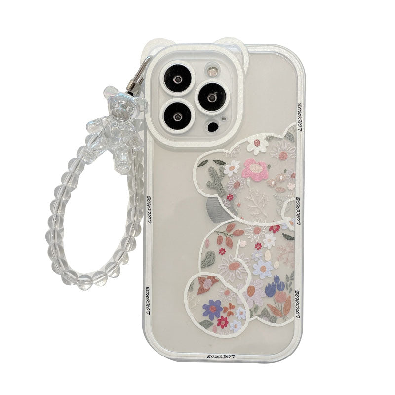 Cartoon bear bracelet soft silicone Phone Case for iPhone flower Cover