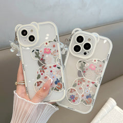 Cartoon bear bracelet soft silicone Phone Case for iPhone flower Cover