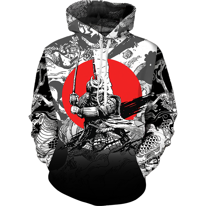 Men Hoodies Fashion Anime 3d Japanese Samurai Black Pullover