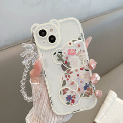 Cartoon bear bracelet soft silicone Phone Case for iPhone flower Cover