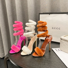 Ankle Fur Strap High Heels