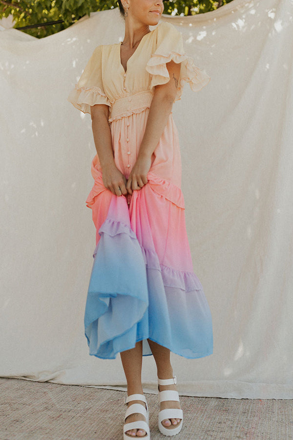 Ombre Sunset Ruffles Maxi Dress