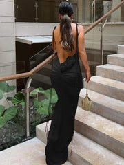Backless Tie Flowers Ruched Maxi Dress