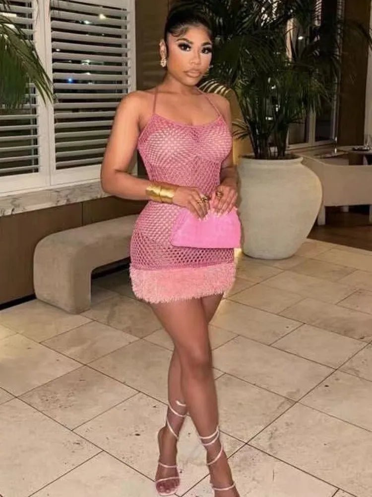 Bella Fur Mesh Mini Dress